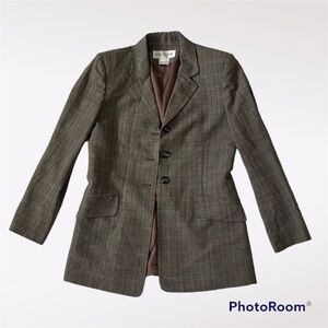 JONES NEW YORK Women’s checks single breasted blazer jacket in brown size 6